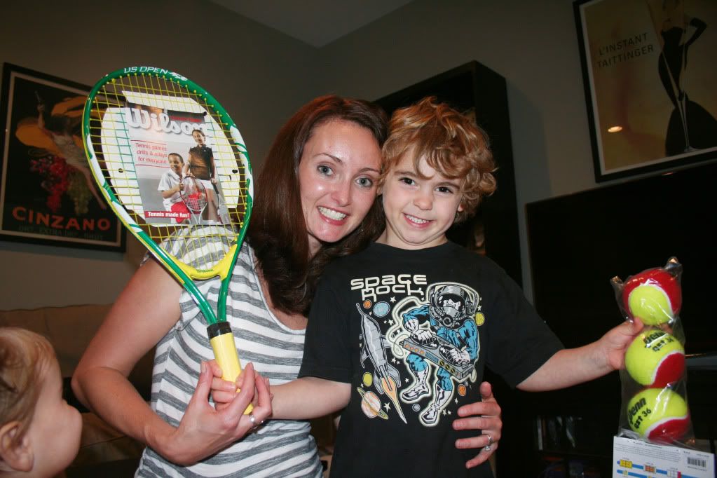 Logan's new tennis racket