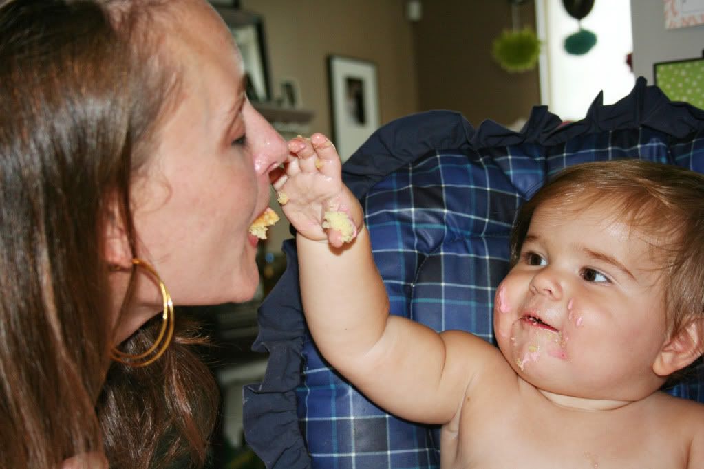 sharing cake with Mommy