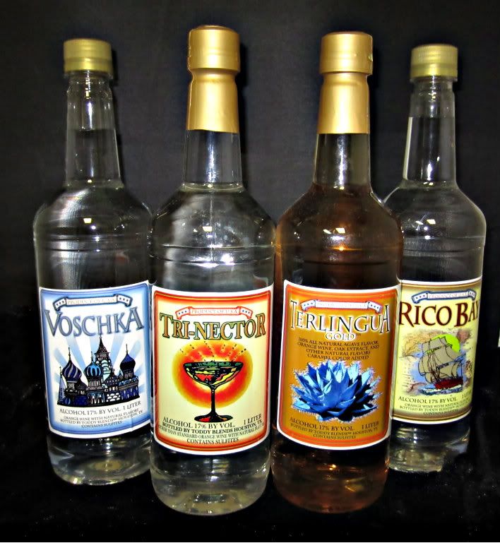 vodka wine, triple sec wine, tequila wine, rum wine