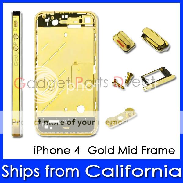 iPhone 4 GOLD Metal Bezel Midframe Mid Chassis Complete Set w/ Sim 